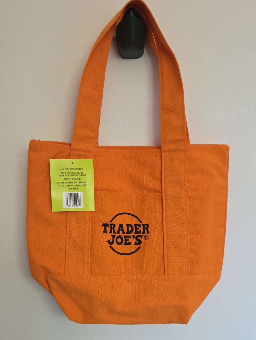 Trader Joes Halloween Mini Canvas Tote Bag with Orange Base NWT
